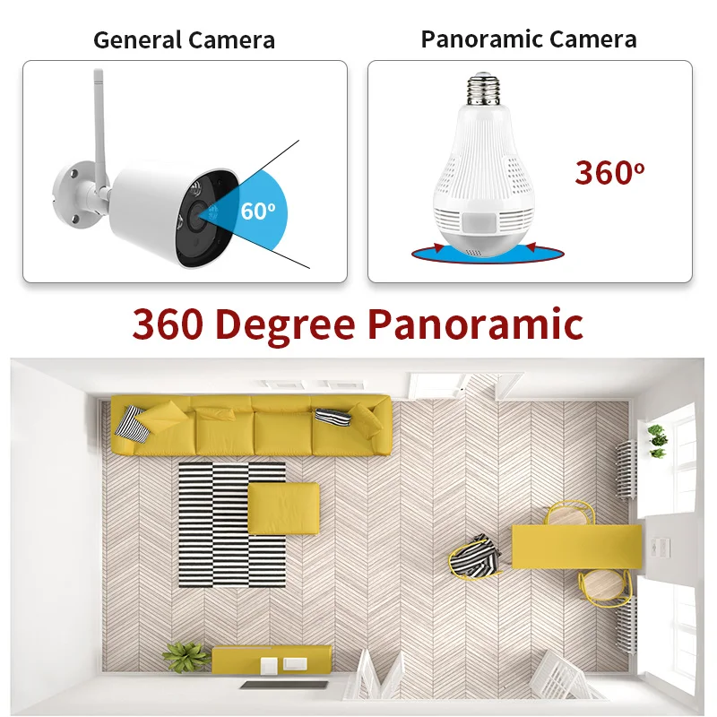 Icy Беспроводная домашняя безопасность WiFi Камера Bulb Лампа IP камера 360 градусов