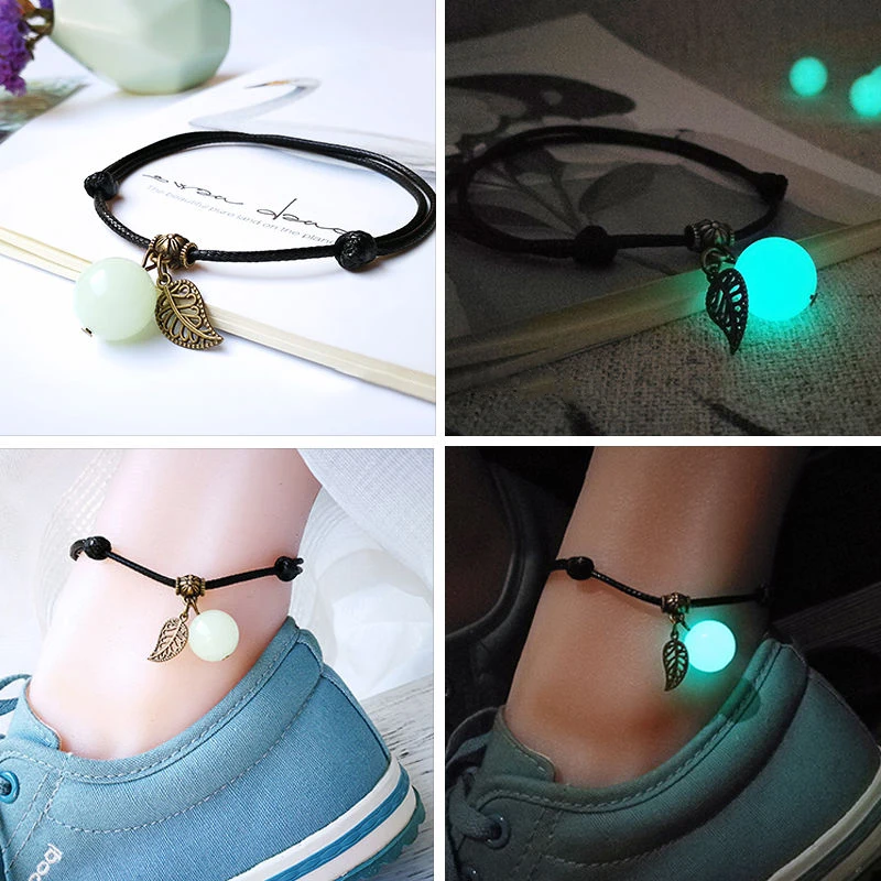 

Bracelet for Women Glowing Gem Charm Jewelry Leather rope Halloween Pendant Hollow Luminous Stone Pendant Necklace Gifts