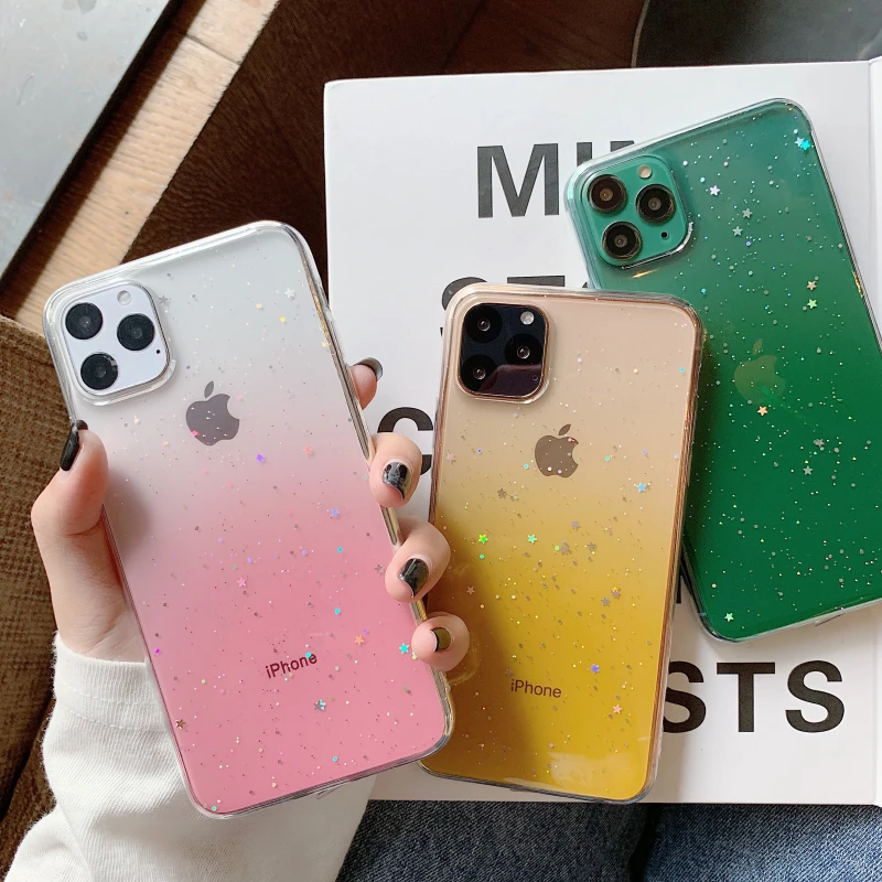 Прозрачный силиконовый чехол с блестками для iPhone 11 Pro Max XR X XS 7 8 6 6s Plus прозрачный со