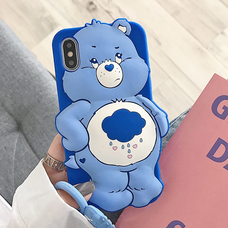 Мягкий чехол с 3D рисунком кота для Apple iphone X, XR, XS, Max, 4S, SE, 5, 5S, 5C, 6, 6 S, 7, 8 Plus, чехол для телефона с изображением счастливых кошек - Цвет: HuaLe Bear Blue