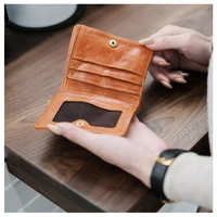 retro fashion designer luxury natural genuine leather men and women short wallet business card holder thin minimalist wallet