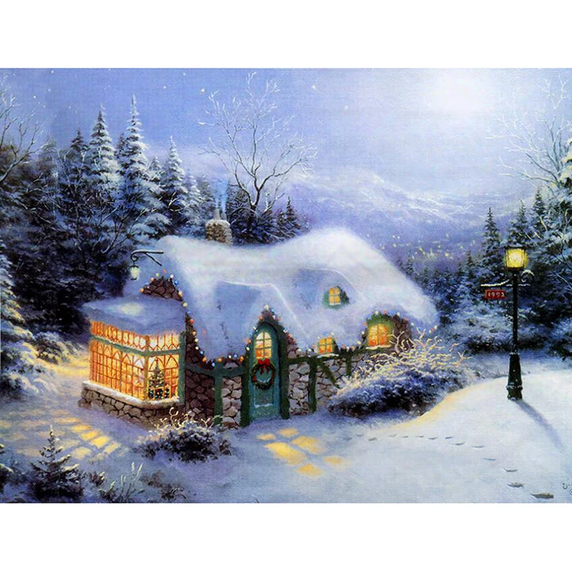 Полностью квадратная/круглая дрель зимний дом сцена Томаса кинкады 5D алмазная