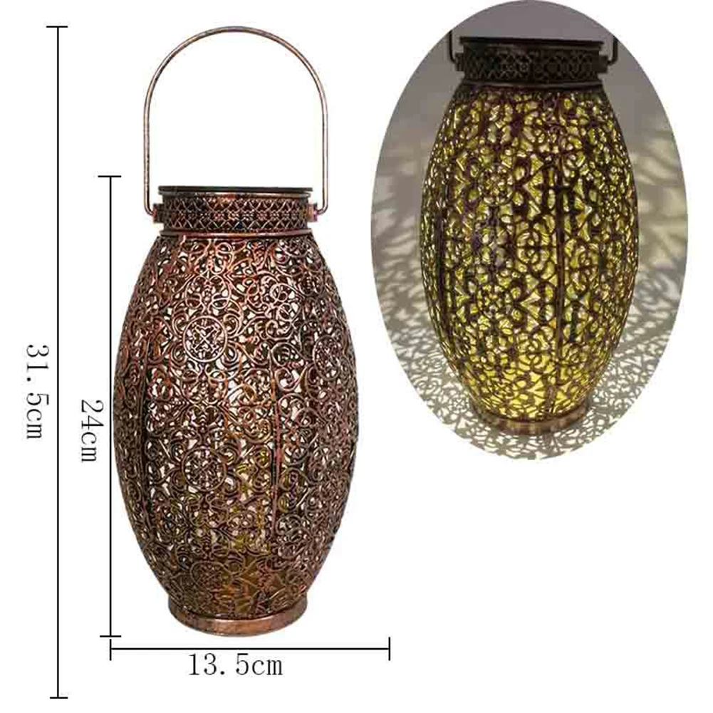 

LED Solar Lantern Light Hollow Lantern Projection Light Oval Wrought Iron Hanging Lamps Waterproof Outdoor Garden Yard Art Decor