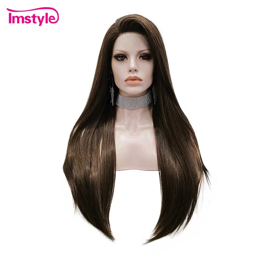 Imstyle коричневый кружевной парик синтетические Синтетические волосы на кружеве
