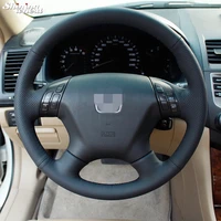 hand stitched black leather steering wheel cover for honda accord 7 2004 2007