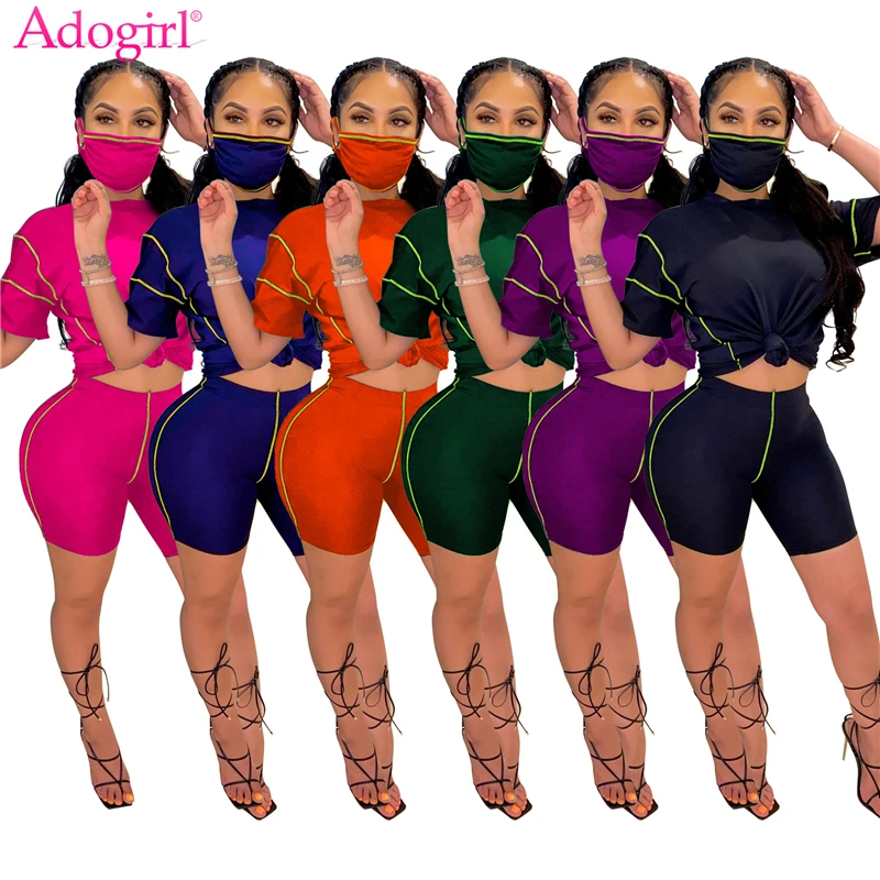Летний женский комплект Adogirl 2020 цветная футболка с коротким рукавом в стиле