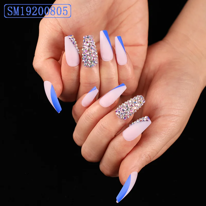 

Luxury Fake Nails Designer Extra Long Ombre French Jewelry Pre-designed Nails Natural Stiletto AB Stones Decoration Tips