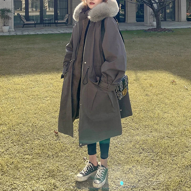 

NEW 2022 Women Cotton Padded Jacket with Plush Thickened Padded Long Parka Jacket Faux Fur Hooded Jacket
