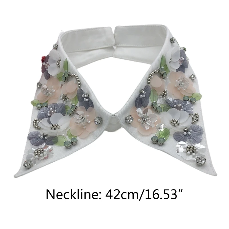 

Women Sequins Floral Lapel False Fake Collar Handmade Beaded Jewelry Detachable Necklace Choker Decorative Clothes Accessory