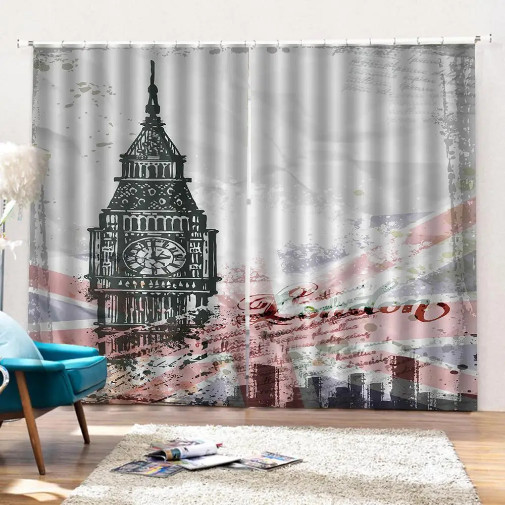 Пользовательские 3D занавески big ben с часами затемняющие шторы для гостиной