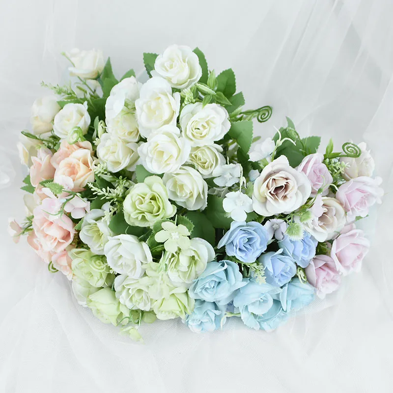 

1Bouquet 4cm Silk Roses Artificial Flowers Bouquet DIY Wedding Bride Holding Flowers for Home Garden Decoration Fake Flower Faux