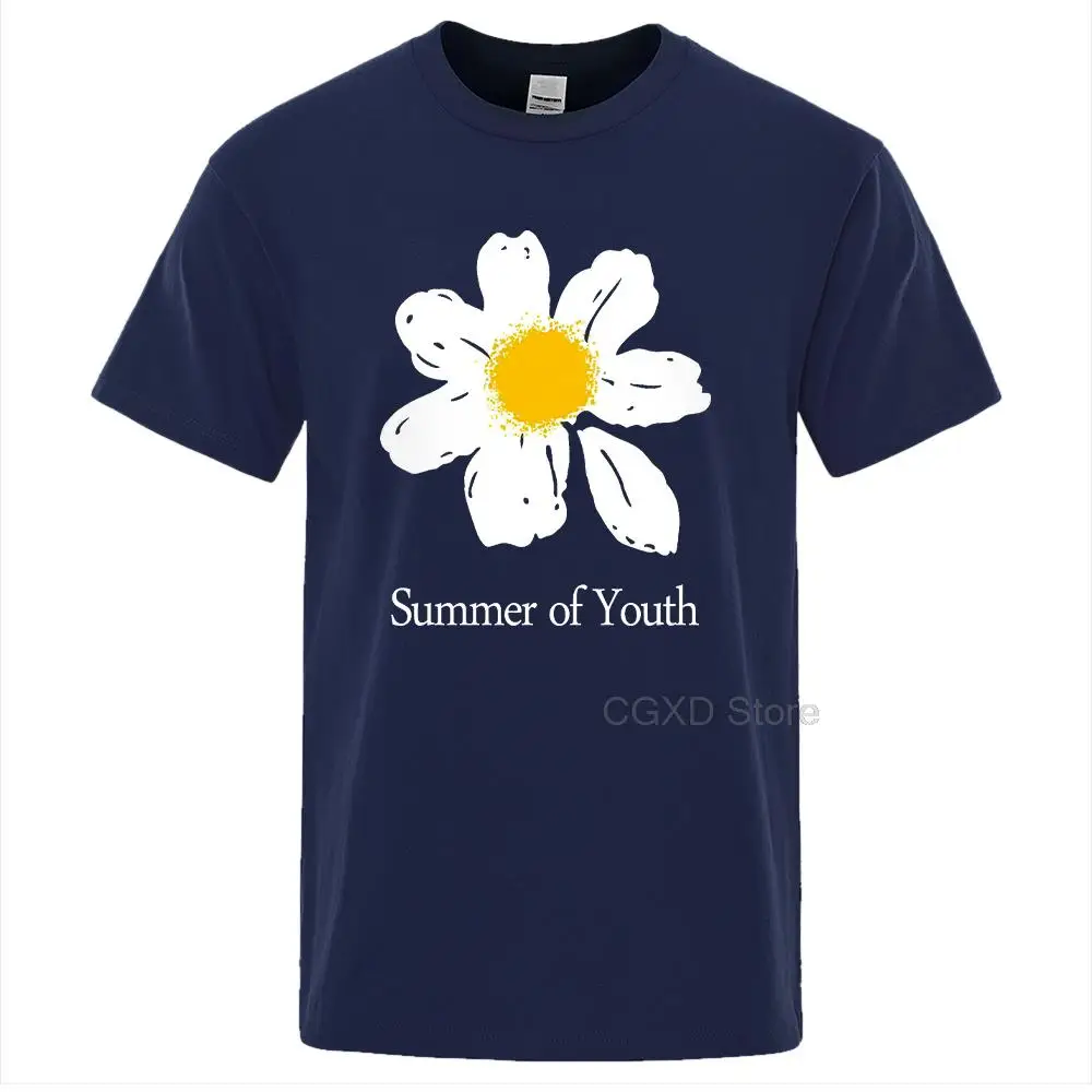

Small White Daisies Printing Man Tee Shirts Breathable Fashion Clothing Short Sleeved Tee Shirt Male Oversized S-4XL T-shirt