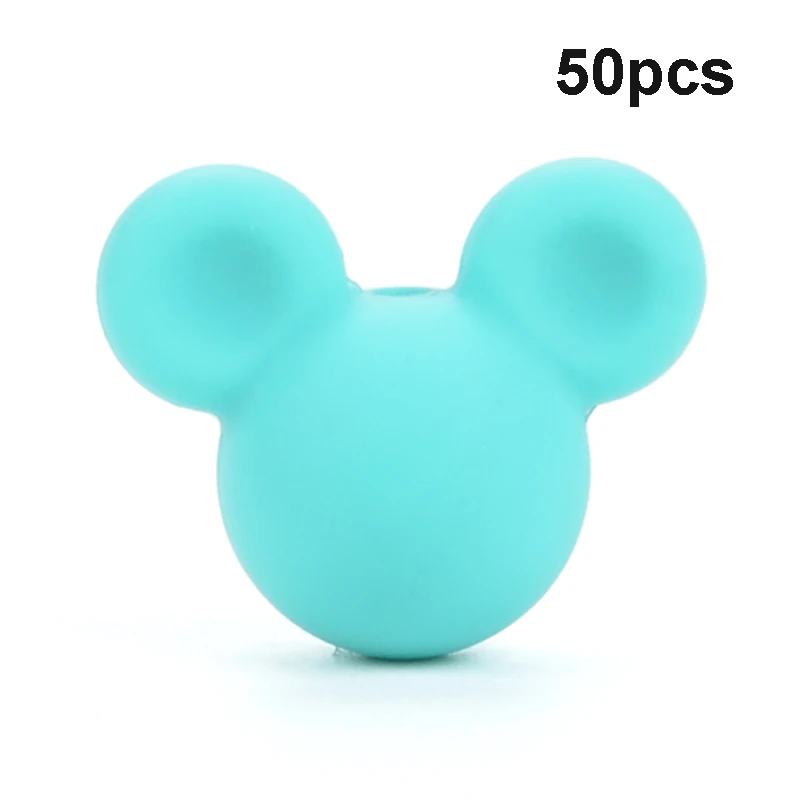 Turquoise LOFCA 50 шт силиконовые бусины для прорезывания зубов Микки детские бусины для прорезывания зубов силиконовые бусины пищевого качества BPA бесплатно DIY Изготовление ожерелий с подвесками - Цвет: Turquoise