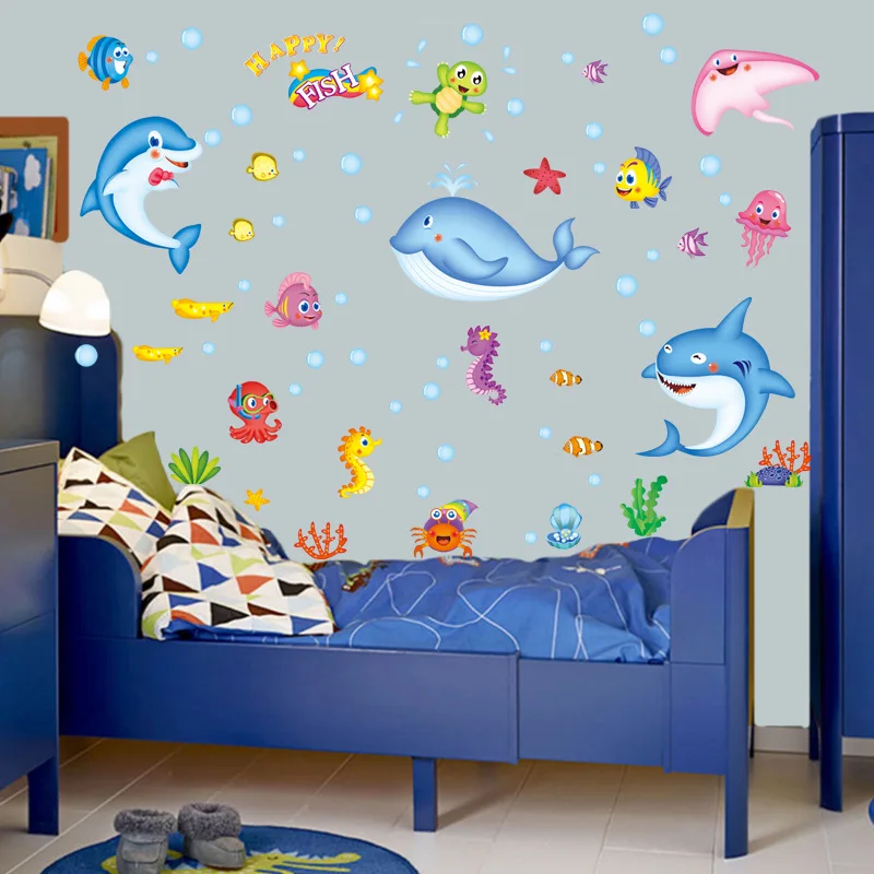 

Creative 3D cartoon ocean world living room bedroom kindergarten environment decoration Removable Wall Sticker