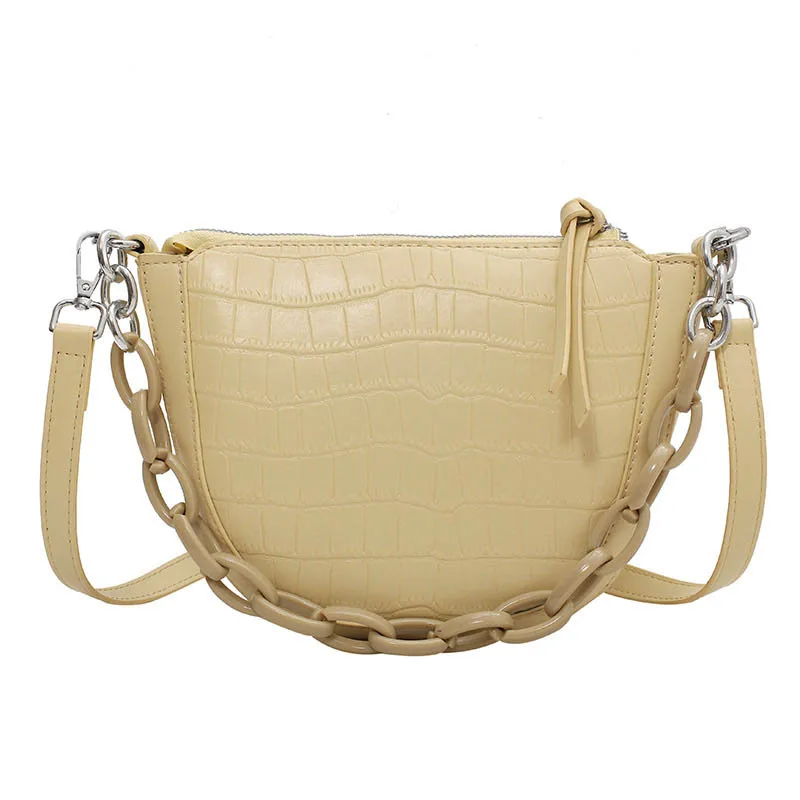 

2021 Summer Trendy Stone Pattern Shoulder Bags Fashion Women Thick Chain Small Square Bag High Quality PU Leather Messenger Bags