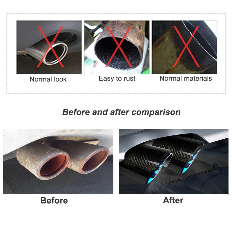 

Car Glossy blue Carbon Exhaust System Muffler Pipe Tip Universal Tail Pipe Stainless Steel Mufflers Exhaust Tip Car Accessories