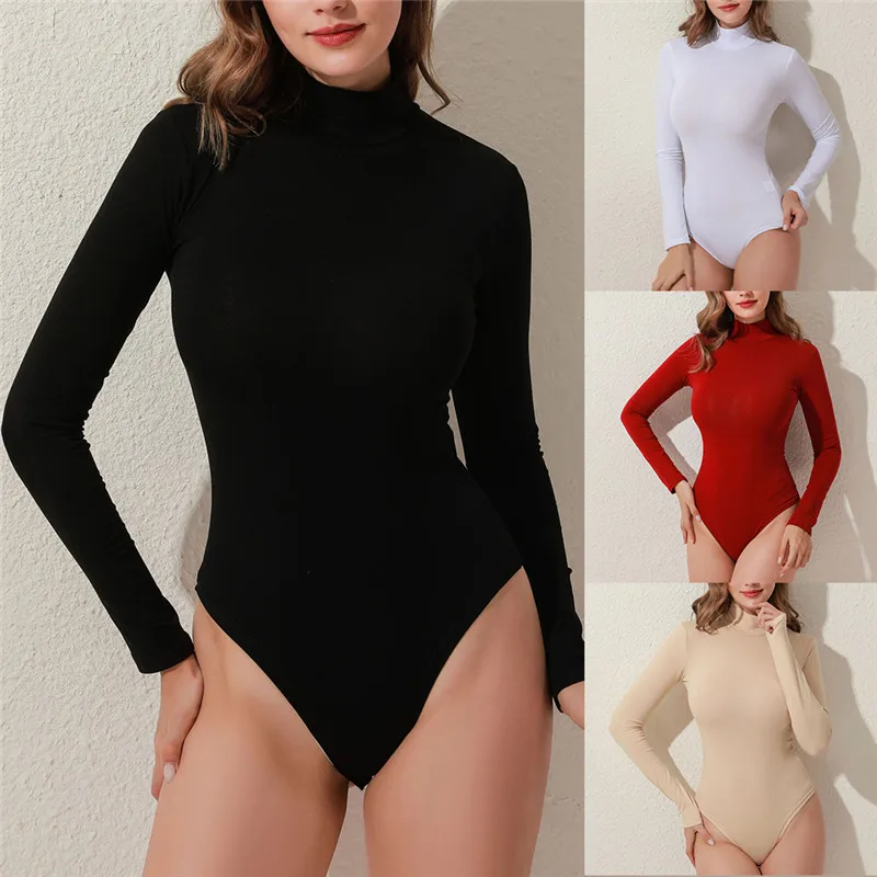 

Woman Skinny Long Sleeve Bodysuit O Neck Casual Solid Color Playsuit Ladies Sexy Mature Fashion Bodysuits For Female