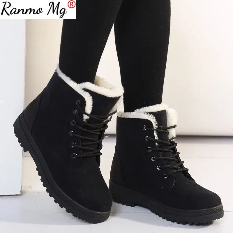2020 женская зимняя обувь на снежную погоду Теплые ботильоны плоской подошве