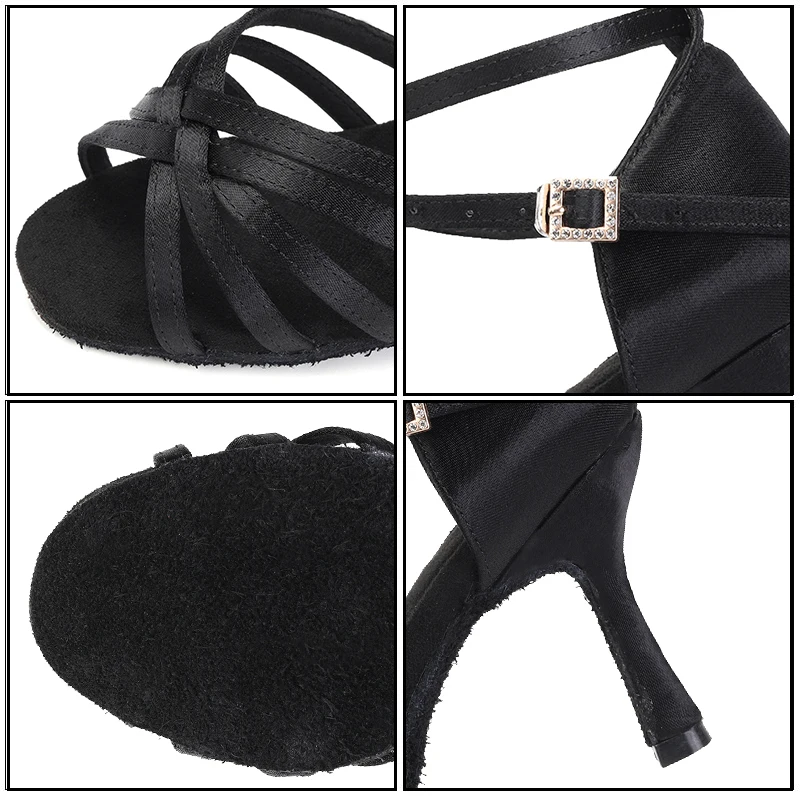 Women Ballroom Dance Shoes Girls Latin Ladies Tango Dance Shoes Salsa 8.5cm High Heel Professional Dancing Black pink white
