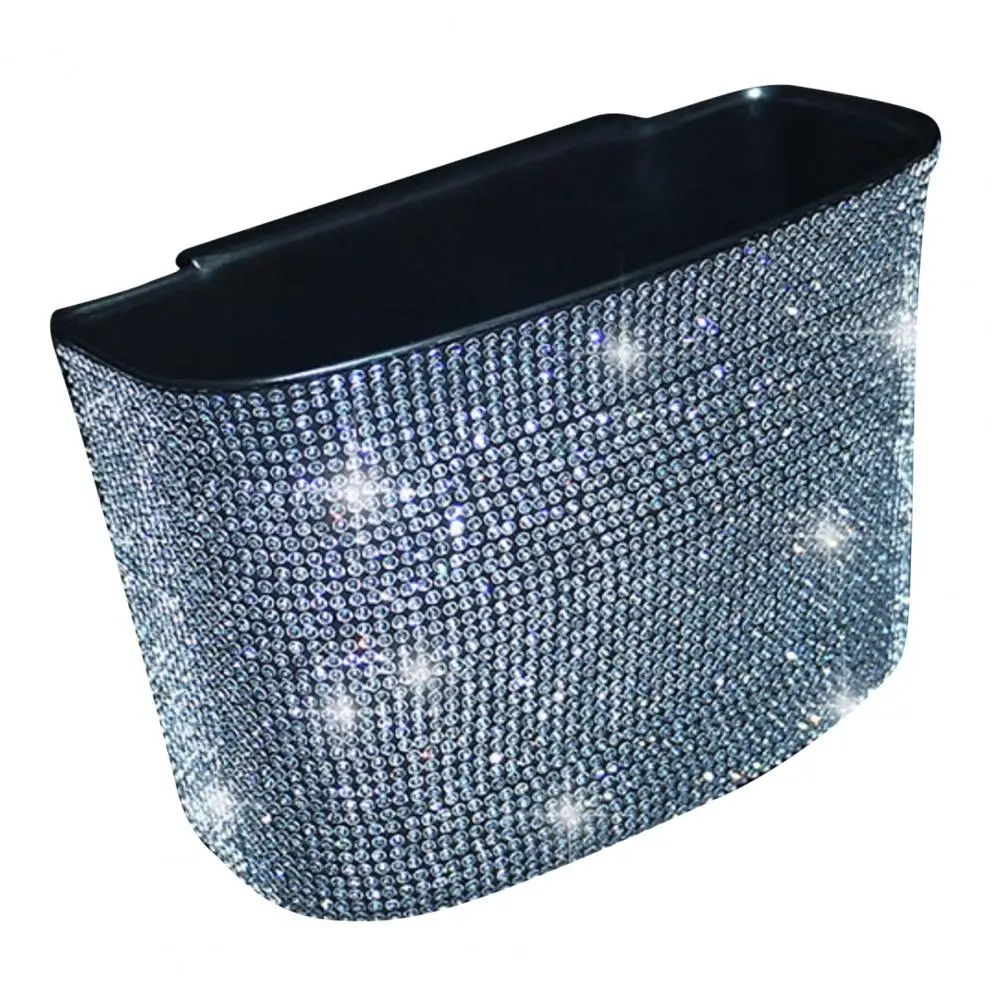 

Rhinestone Car Hanging Waste Basket Trash Garbage Box Container Auto Accessory