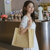 women stripe canvas bag shopping shopper cloth shoulder bag eco handbag tote reusable grocery handbag lightweight shoulder bags