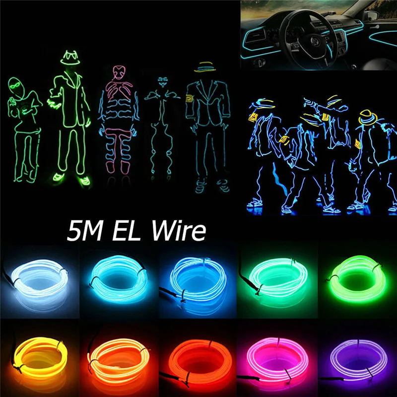 

5M Flexible Led Strip Neon Light EL Wire Rope Glow Strip Dance Party Decor Light Tube Waterproof DIY LED Strip