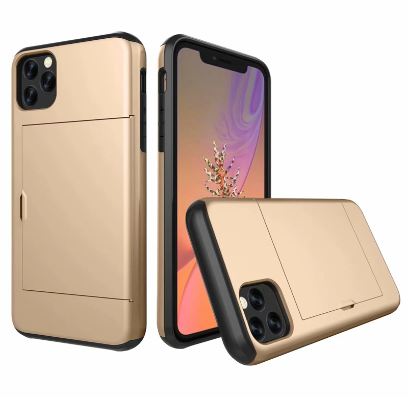 gold Для Iphone X XR XS 11 Pro Max 8 7 6 6s Plus 5 5S SE чехол Роскошный кошелек Гибридный скользящий держатель для карт для хранения Броня прочный Чехол - Цвет: gold