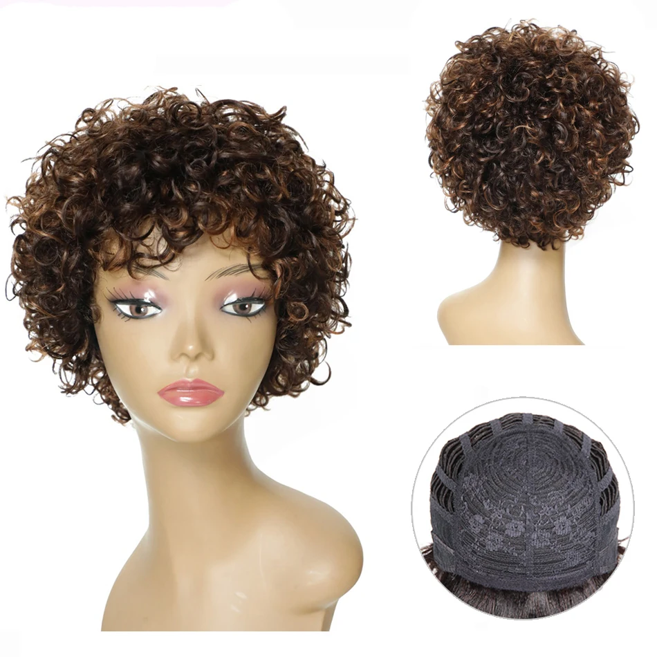 

Morichy Loose Wave Short Cut Full Wigs 8 inch Indian NON-Remy Real Human Hair DIY Mix Medium Brown Older Vintage styles Wigs