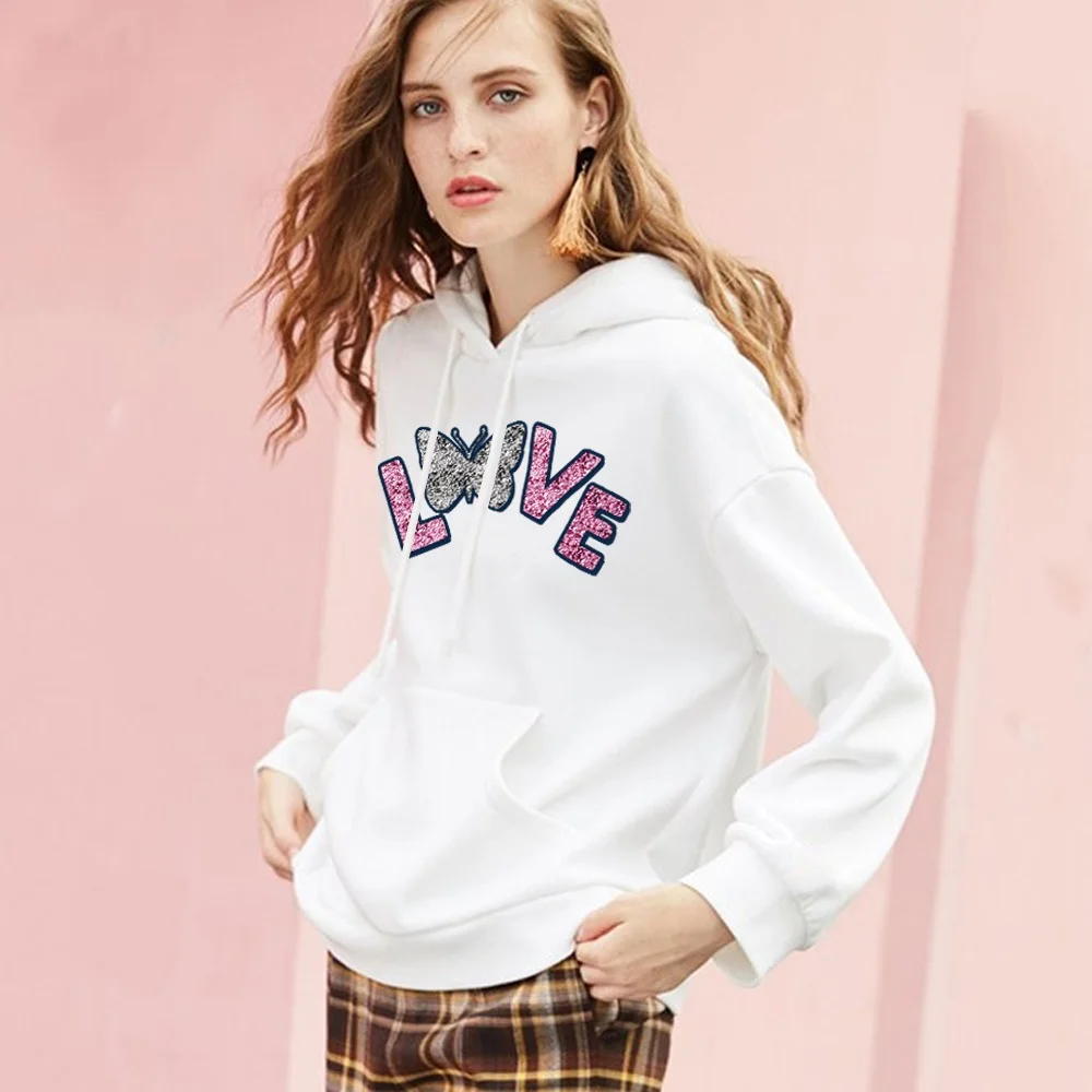 Белая толстовка с принтом бабочек Женский Топ длинным рукавом осенняя круглым