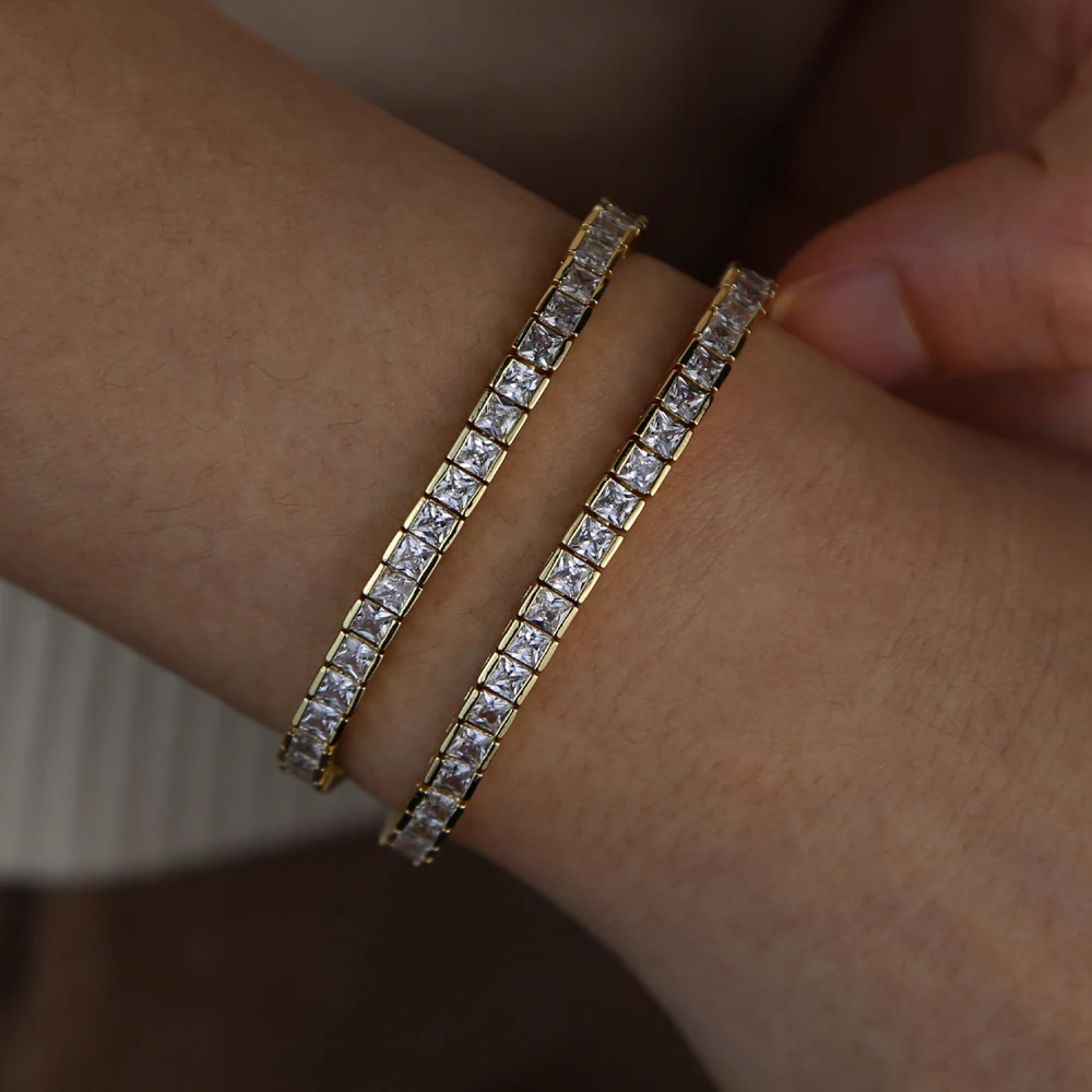 hiphop iced out cz fine fashion bracelet man gold color square tennis chain gorgeous trendy for 2020 New | Украшения и аксессуары