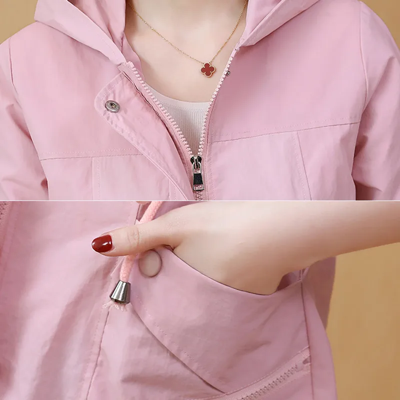 

2020 New Spring Autumn Women Windbreaker Jacket Female Hooded Jackets Long Sleeve Casual Outwear Basic Coats For Women M308
