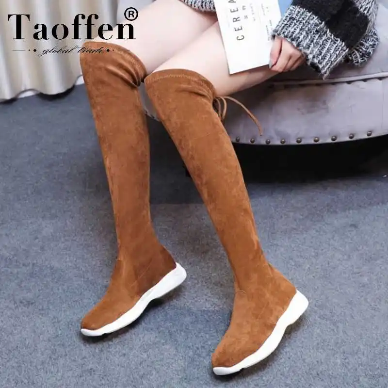 Женские ботфорты без застежки Taoffen Зимние удобные сапоги размеров 28-39 с