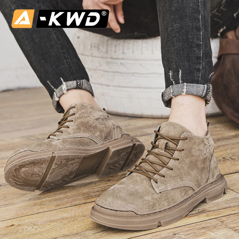 Кроссовки мужские рабочие из ПУ кожи дышащие высокие повседневная обувь для