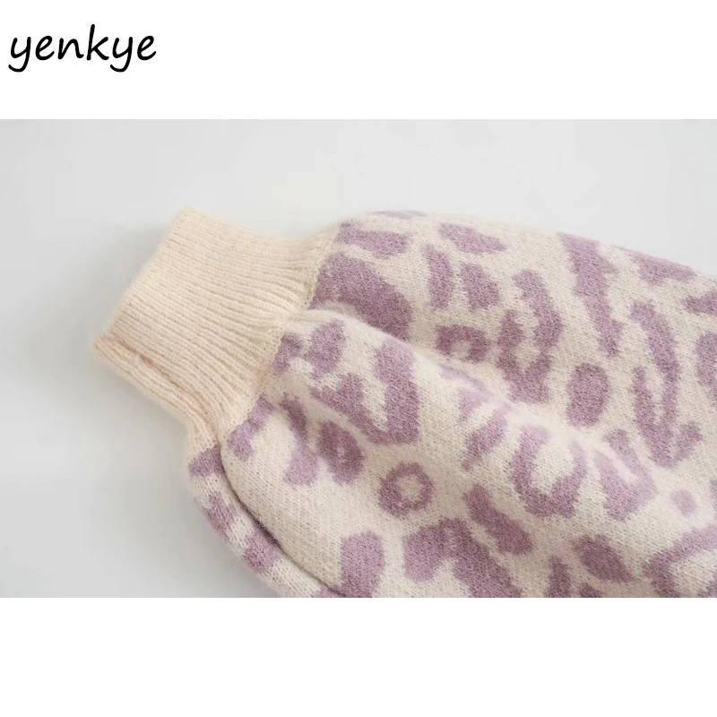 

Fashion Women Vintage Leopard Sweater Female Lantern Sleeve O Neck Casual Pullover Autumn Sweaters Plus Size Jumper Tops