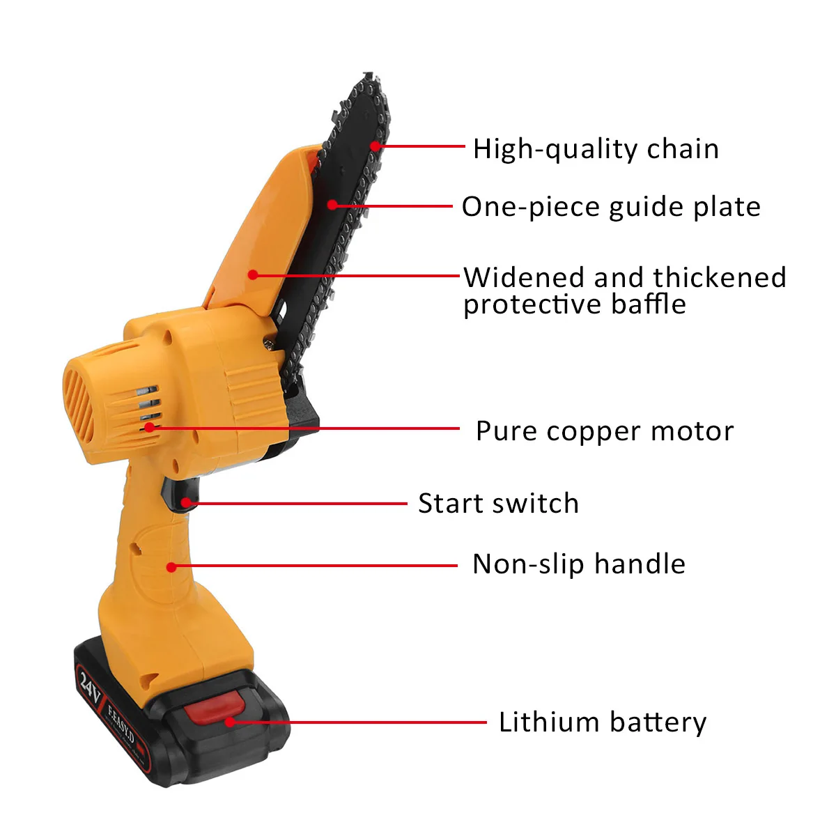 

6Inch 24V Portable Wireless Electric Chain Saw Pruning ChainSaw Cordless Woodworking Cutter Tool With 1pcs Battery EU/US/AU Plug
