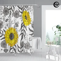 designers sunflower grey leaves plants waterproof bathroom bathtub curtain custom print flower kids bath shower curtain