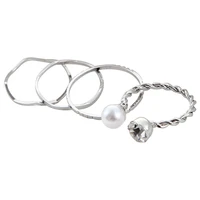 4pcsset hybrid design pearl ring individual female silver ring elegant jewelry valentines day gift
