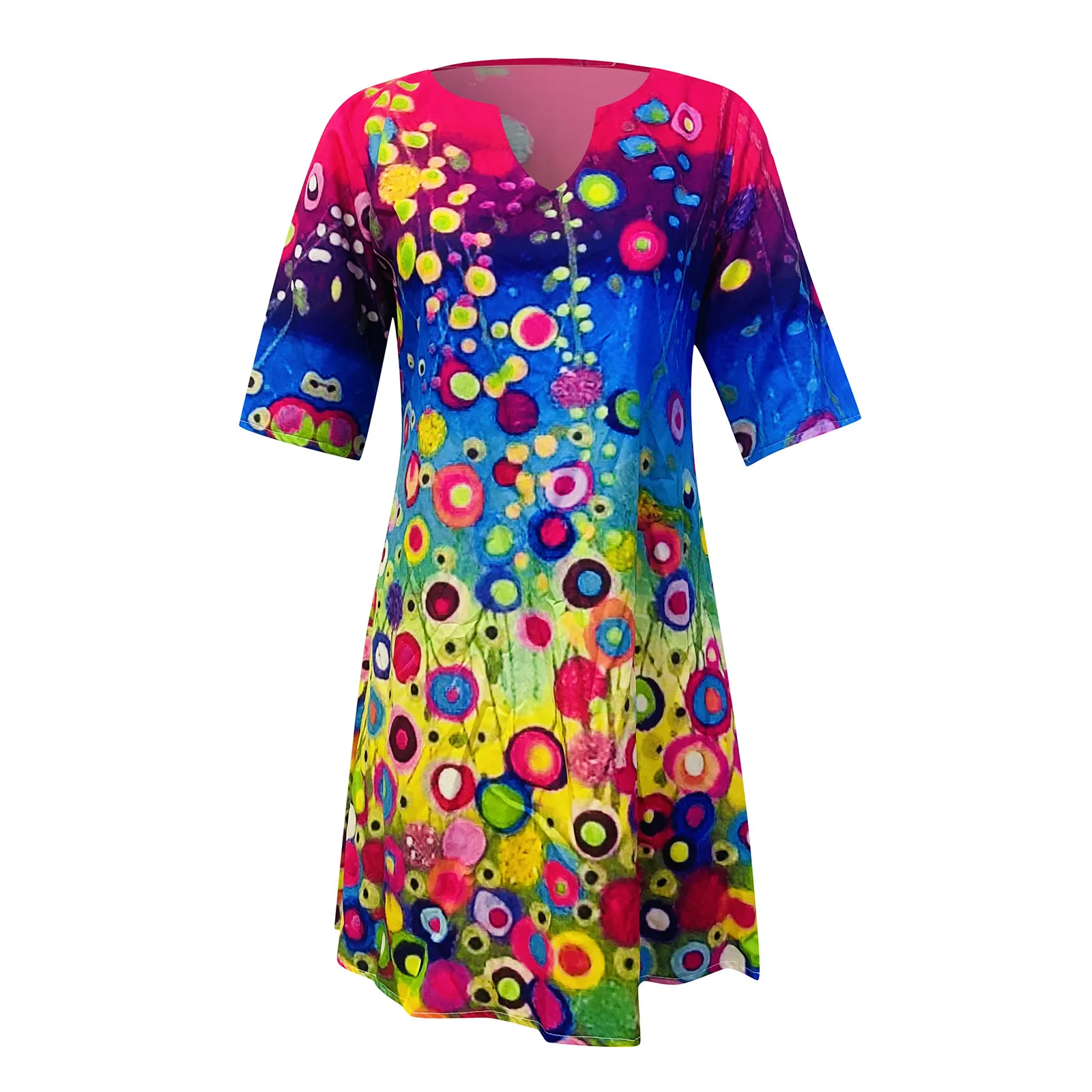 

Flowers Print Dress Women Summer Bohemian Beach Dresses Plus Size Long Sleeve V-neck Dresses Sundress Vestidos Robe Femme Female