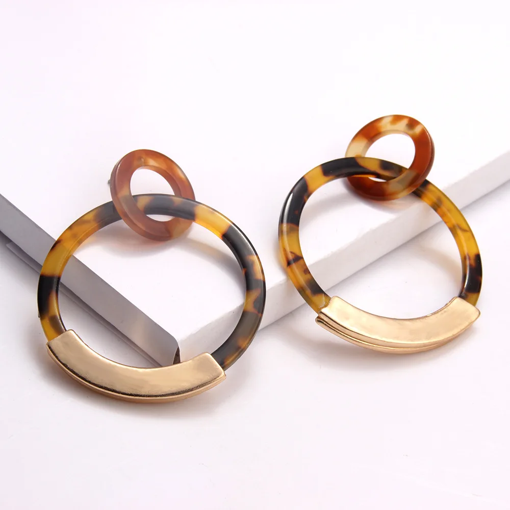 

Za 2020 Gold Tortoiseshell Acrylic Earrings for Women Boho Acetate Dangle Drop Earings Fashion Big Bohemian Leopard Earrings