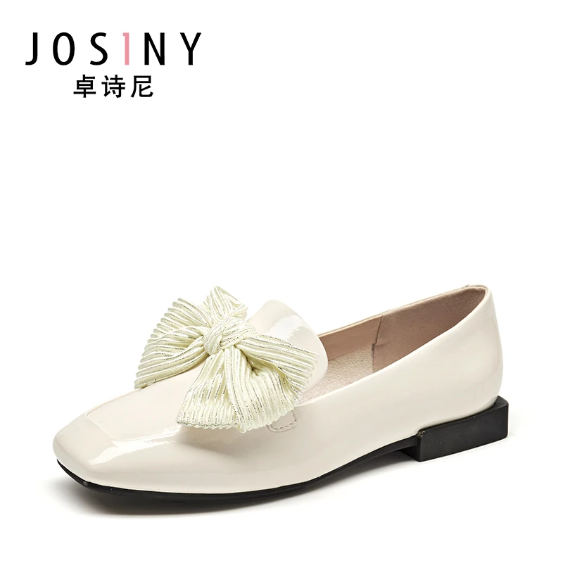 

Josiny Single Shoes Women Patent leather Women Sneakers Retro Square Toe Small Leather Shoes Women Bow Loafers Women