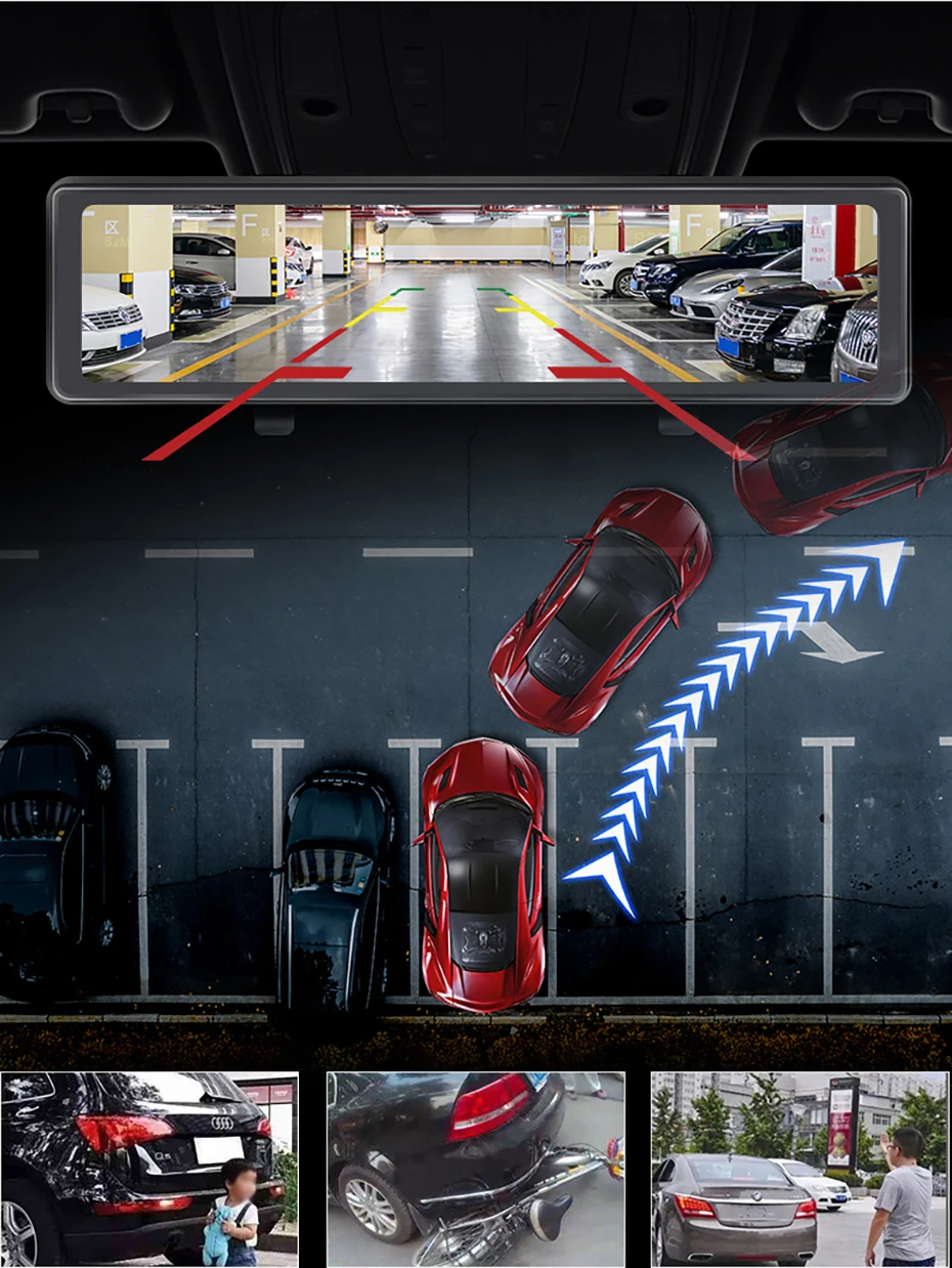 Bluavido 12-дюймовый автомобильный зеркальный видеорегистратор с двумя камерами 4G ADAS