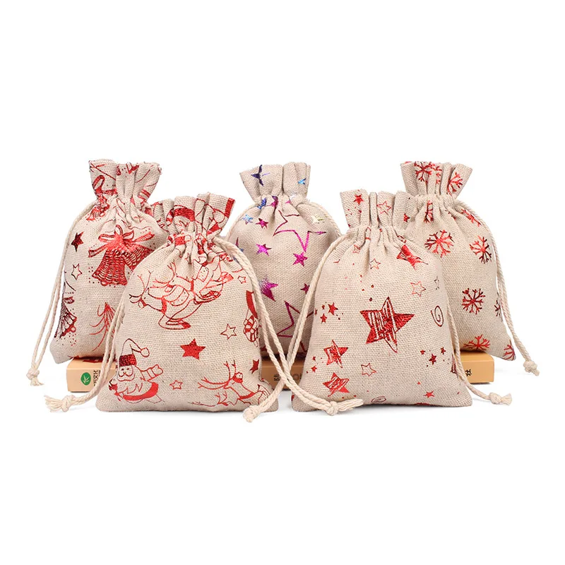 50 Pcs/lot New Year Best Gift 10*14cm 13*18cm Christmas Santa Deer Star Linen Fabric Cloth Cotton Bag Drawstring Pouch | Украшения и
