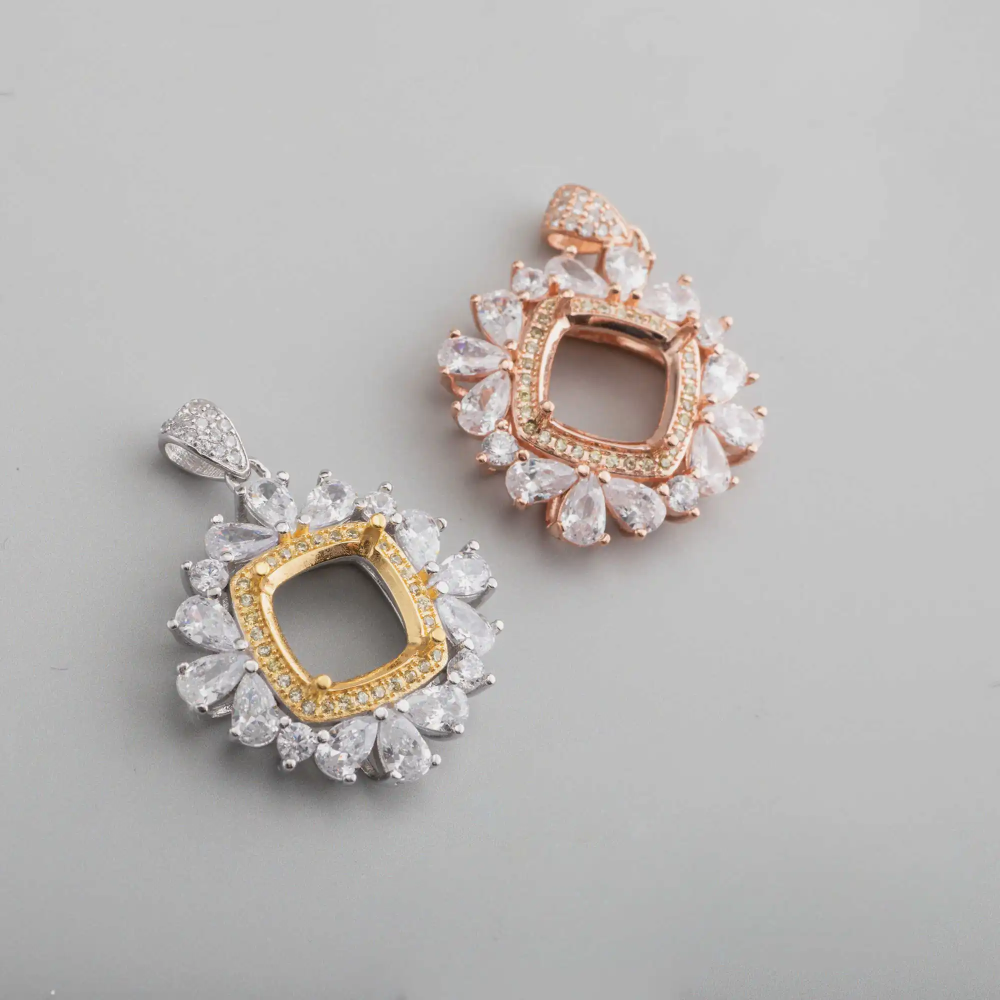 

10 мм квадратное твердое 925 пробы, серебро, розовое золото, 4 зубца, роскошный драгоценный камень, бриллиантовый ободок, настройки, DIY подвеска, 1431042