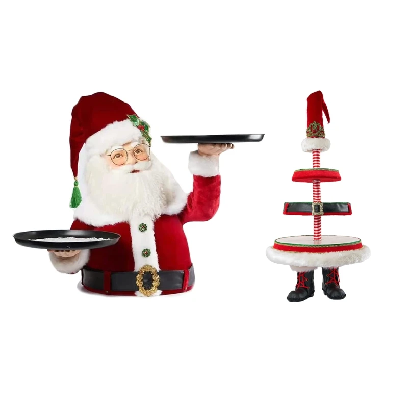 

Snowy Day Santa Holding Tray Christmas Decoration Handpainted Resin Santa Treats Holder with Plates Xmas Snowman Tray