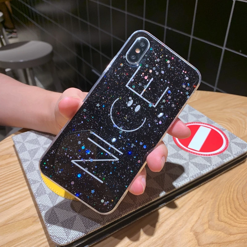 For iPhone 6 6s 7 8 Plus 10 X XS XR Max Bling Glitter Cute NICE Smile Painted Sparkle Sequins Soft Clear Silicone TPU Case Cover | Мобильные