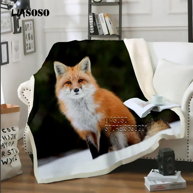 LIASOSO 3D принт забавные животные красная лиса плюшевое микрофибра тонкое одеяло