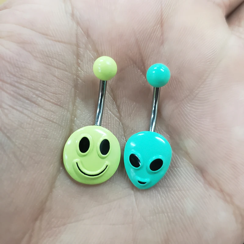 

1pc Alien Smile Belly Piercing Belly Button Rings Bar Stainless Steel Navel Ring Barbell Nombril Ombligo Woman Body Jewelry 14G