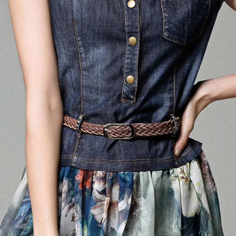 

Elegant Vintage patchwork summer dress short sleeve V neck Jeans shirt dress