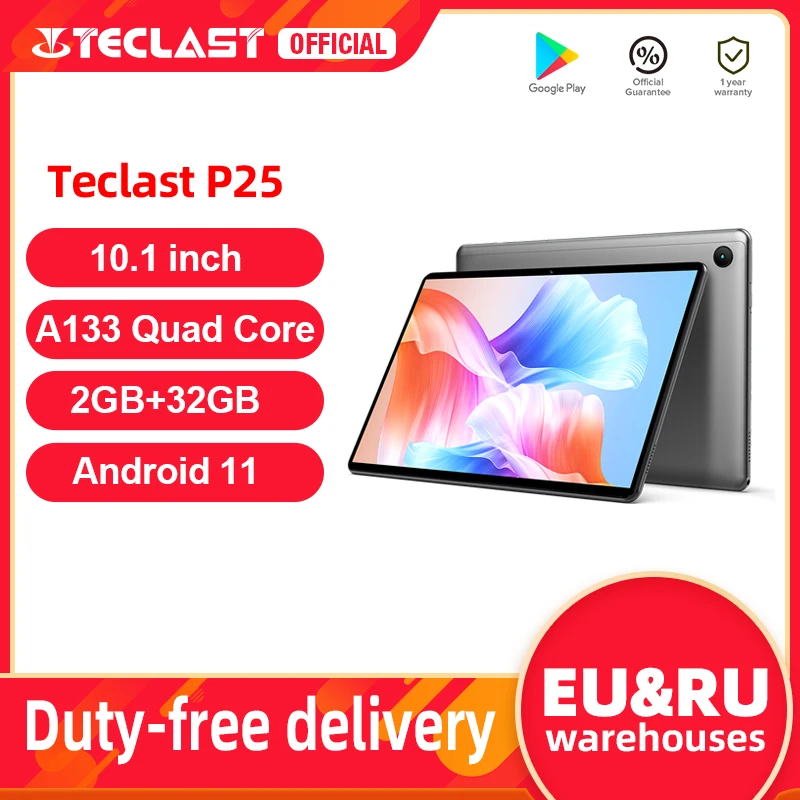 

Teclast P25 10.1 inch 1280X800 Tablet 2GB RAM 32GB ROM ALLWINNER A133 Quad Core Android 11 Dual Cameras Type-C