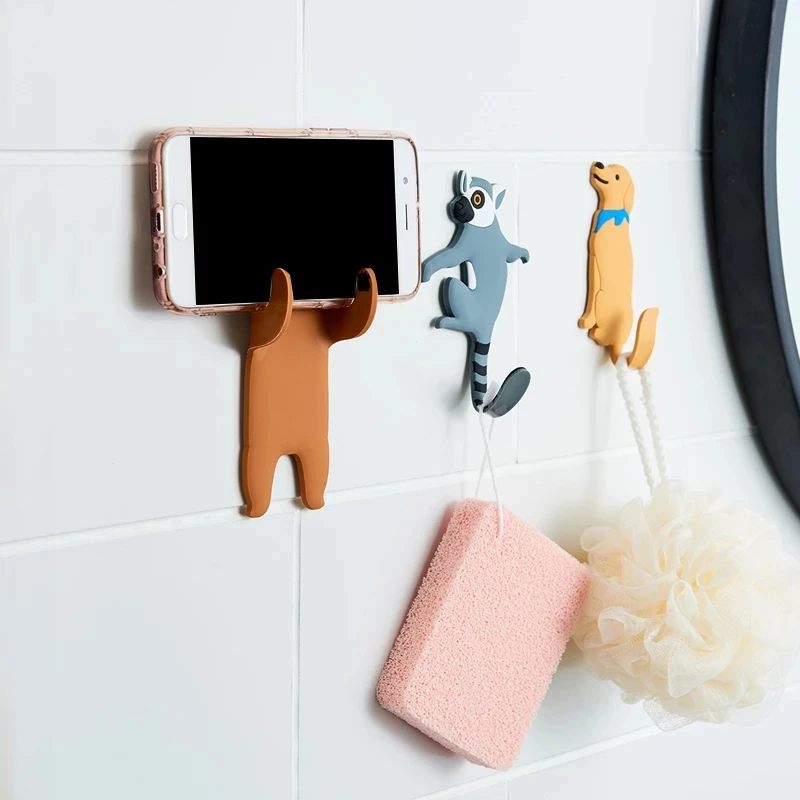 

High quality Lovely animal Fridge Hook Key Wall Crochet Holder can Washed Removable Kitchen rack wall hooks decorative